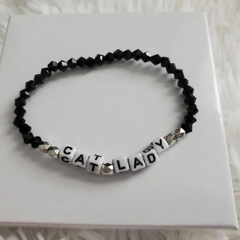 Cat Lady Jewelry, Beaded Stretch Bracelet, Gifts for Cat Ladies